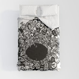 Monsters falling in hole, doodle art Comforters