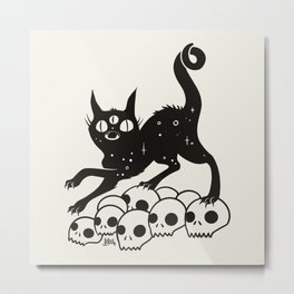 Black Cat On A Pile Of Skulls Magic Witch Art Metal Print | Artwork, Magic, Occult, Witchy, Cat, Witchart, Creepycute, Spooky, Drawing, Pastelgoth 