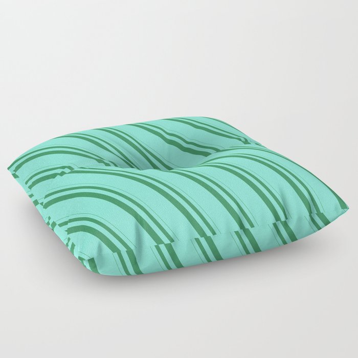 Sea Green and Aquamarine Colored Stripes Pattern Floor Pillow