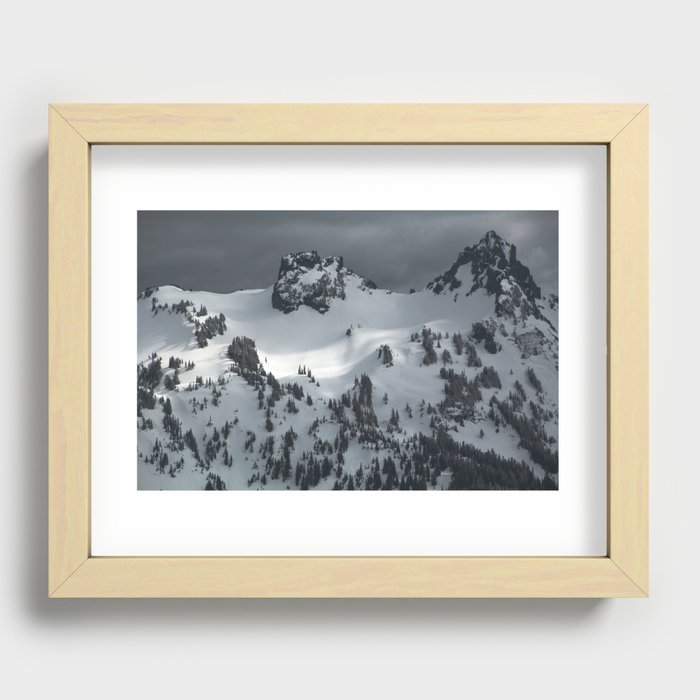 Snowy winter peak of mountains Recessed Framed Print