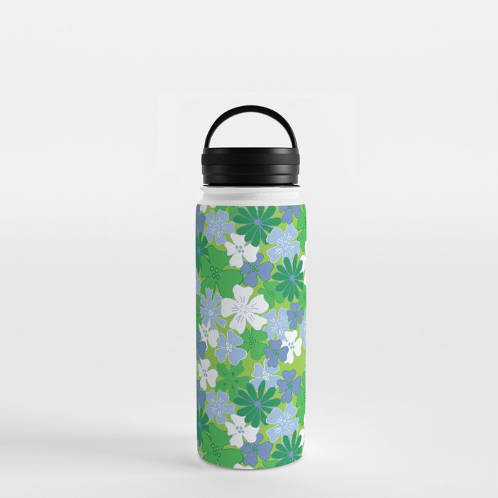Scattered Floral Blue and Green Small Water Bottle by Becky Volk