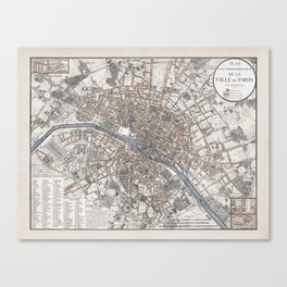 1821 Vintage Map Of Paris France Canvas Print