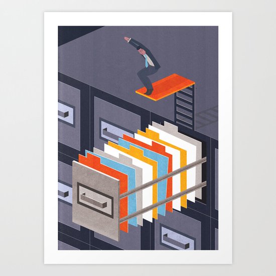 Diving into papers Art Print