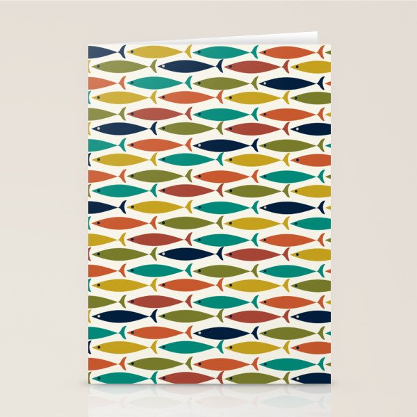 Midcentury Modern Fish Pattern in Mid Mod Teal, Olive, Mustard, Orange