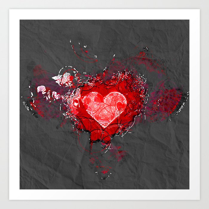 Abstract Love Letter Red Grey Crumpled Paper Art Print By