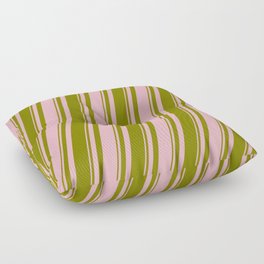 [ Thumbnail: Green and Light Pink Colored Striped Pattern Floor Pillow ]