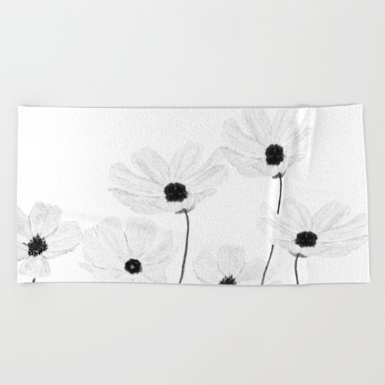 black and white cosmos Beach Towel