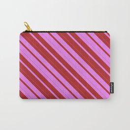 [ Thumbnail: Violet and Red Colored Striped Pattern Carry-All Pouch ]