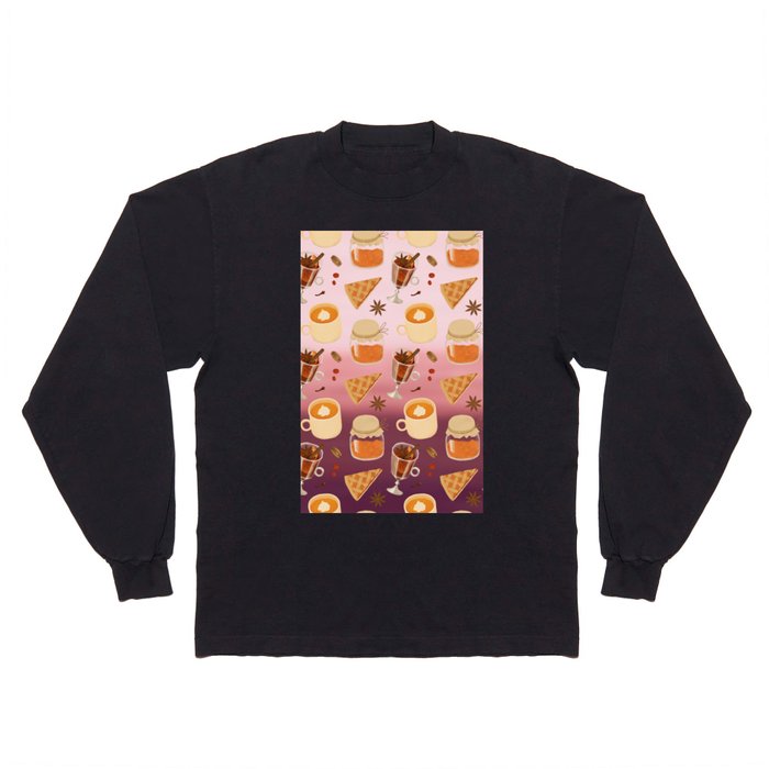 Sweet Pink Orange Brown Breakfast Coffee Pie Ombre Illustration Long Sleeve T Shirt