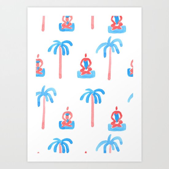 yoga watercolor pattern Art Print