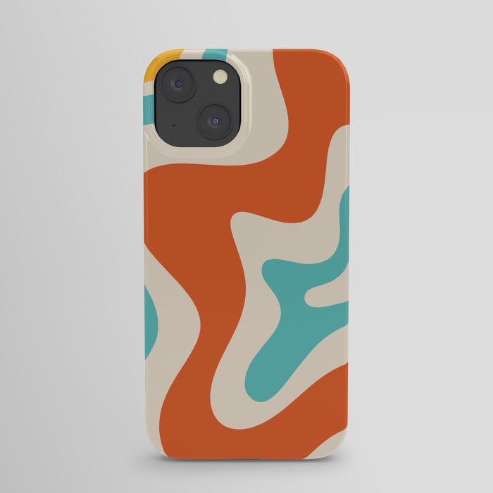 Retro Liquid Swirl Abstract Pattern Square in Mid Century Modern Burnt Orange, Teal Blue, Mustard Yellow, and Beige iPhone Case
