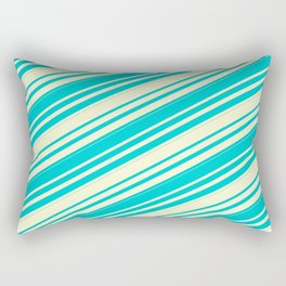 [ Thumbnail: Dark Turquoise & Light Yellow Colored Lines/Stripes Pattern Rectangular Pillow ]