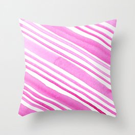 Diagonal watercolor lines - pink Throw Pillow