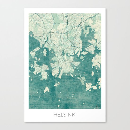 Helsinki Map Blue Vintage Canvas Print
