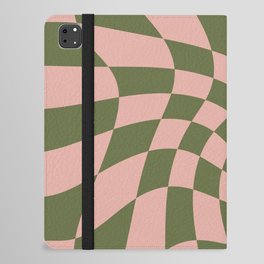 Wavy Check - Green And Peach - Checkerboard Pattern Print iPad Folio Case