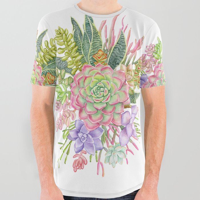 Watercolor Succulents #107 All Over Graphic Tee