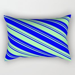 [ Thumbnail: Blue and Green Colored Lines/Stripes Pattern Rectangular Pillow ]