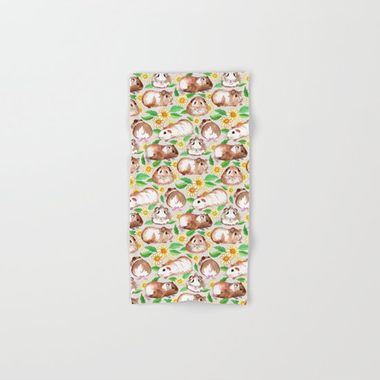 Guinea Pigs and Daisies in Watercolor Hand & Bath Towel