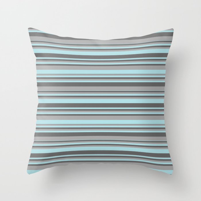 Powder Blue, Dim Gray, and Dark Grey Colored Striped/Lined Pattern Throw Pillow