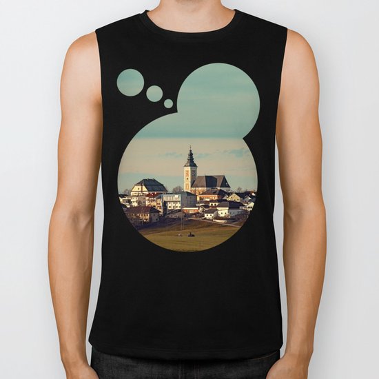 Small village skyline with mint sky | landscape photography Biker Tank