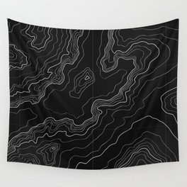 Black topography map Wall Tapestry
