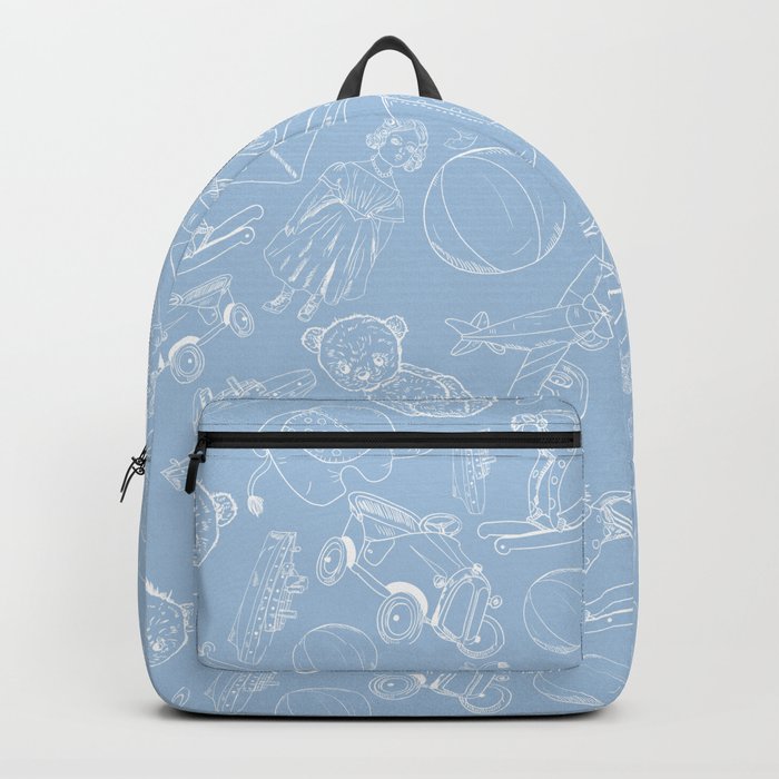 Pale Blue and White Toys Outline Pattern Backpack