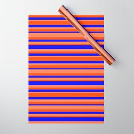 [ Thumbnail: Blue, Coral & Red Colored Striped Pattern Wrapping Paper ]