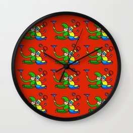 Multiplied Twin Jugglers In Color for Kids on Red Board  "Drawings for Kids" Wall Clock