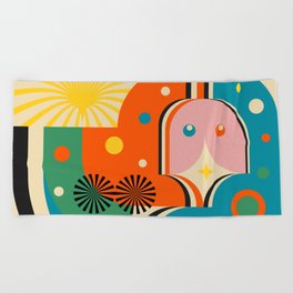 "Lovers" Colorful Modern Geometric Abstraction Beach Towel