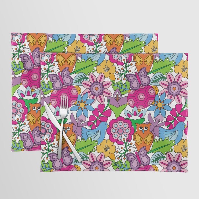 Colorful animals and flowers vintage seamless pattern Placemat