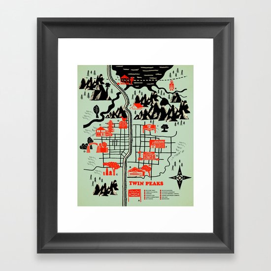 Twin Peaks Map Framed Art Print