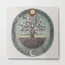 Origins Tree of Life Metal Print | Snake, Moon, Appletree, Tree, Paradise, Apples, Yinyang, Drawing, Treeoflife, Oroboros 