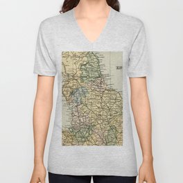 North England and Wales Vintage Map Unisex V-Neck