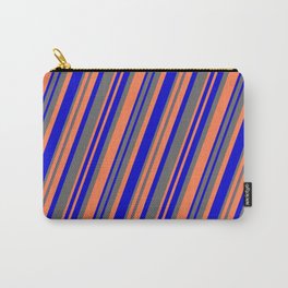 [ Thumbnail: Blue, Dim Gray, and Coral Colored Lines Pattern Carry-All Pouch ]