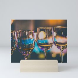 Glowing Wine Glasses filled with Blue Light Mini Art Print