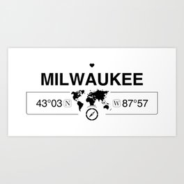 Milwaukee Wisconsin Map GPS Coordinates Artwork with Compass Art Print | Graphicdesign, Latitudelongitude, Coordinatessign, Blackandwhite, Typeposter, Gpscoordinates, Locationcoordinates, Favoritecity, Greatroomdecor, Capitalcity 