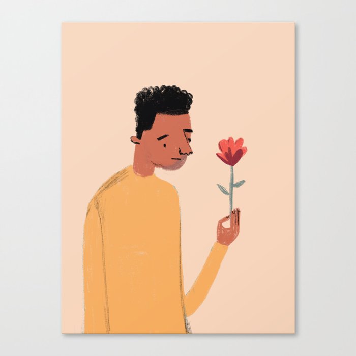 Hopeful Boy with Flower Canvas Print