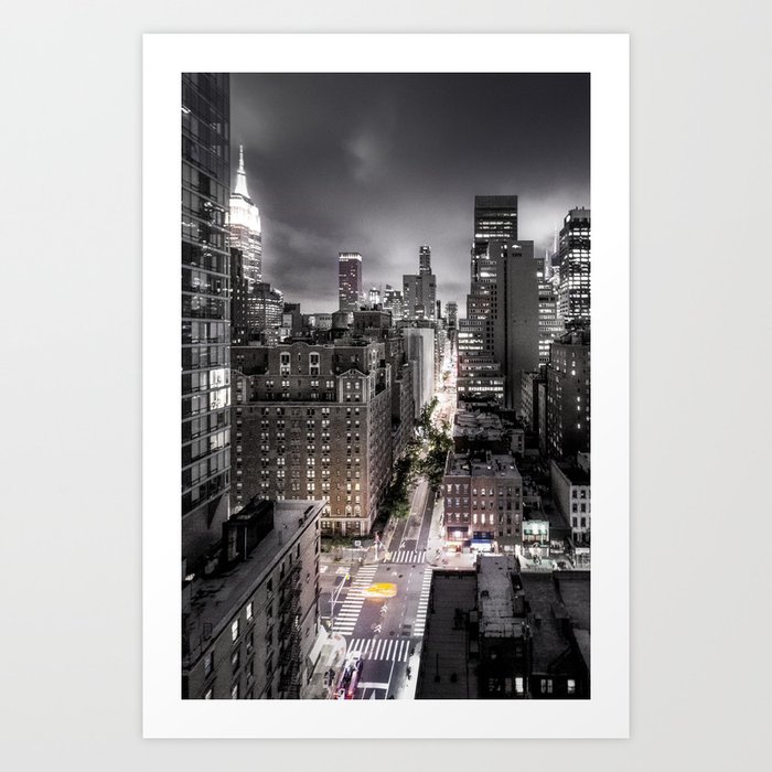 New York City At Night From The Rooftops - Color Splash Art Print