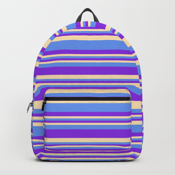 Purple, Beige, and Cornflower Blue Colored Striped/Lined Pattern Backpack