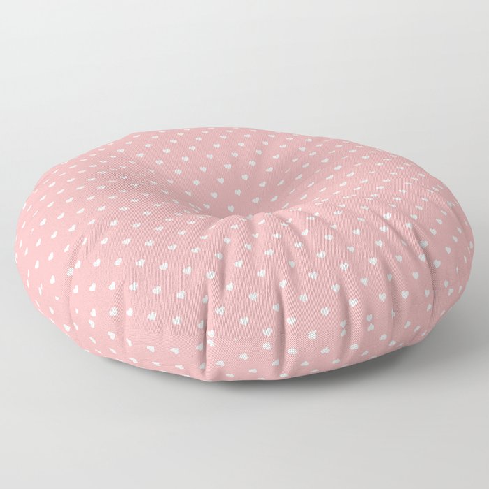 Classic White Mini Love Hearts on Bright Blush Pink Floor Pillow