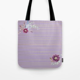 Pastel Watercolor Floral with Metallic Stripes Tote Bag