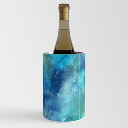 Abstract navy blue teal turquoise watercolor pattern Wine Chiller