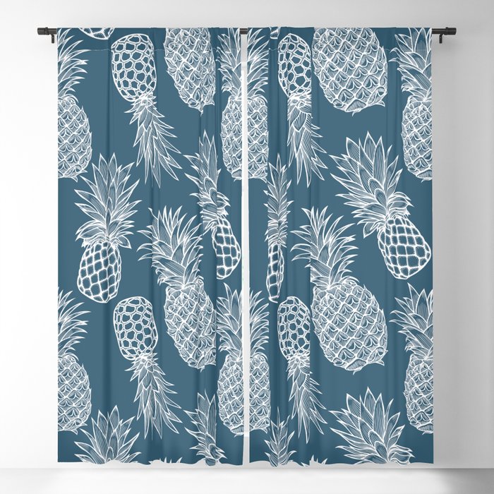 Fresh Pineapples Blue & White Blackout Curtain