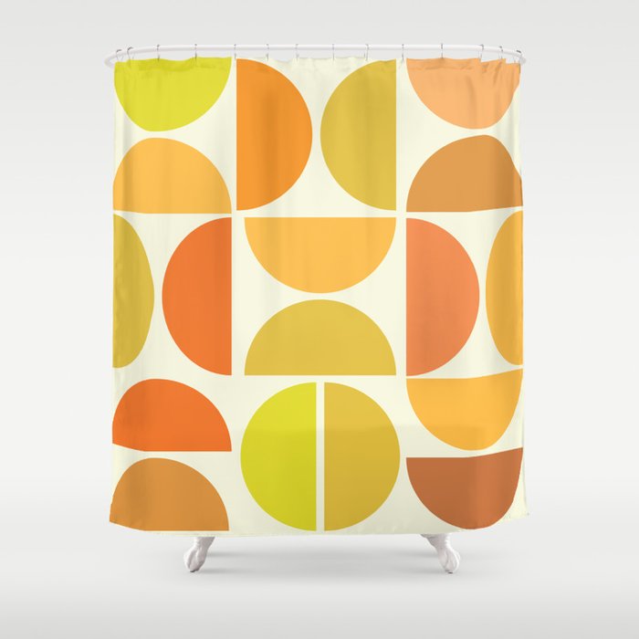 Retro Mid Century Modern half circles pattern in yellow, orange and brown Shower Curtain