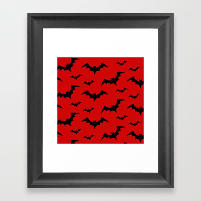Halloween Bats Red & Black Framed Art Print