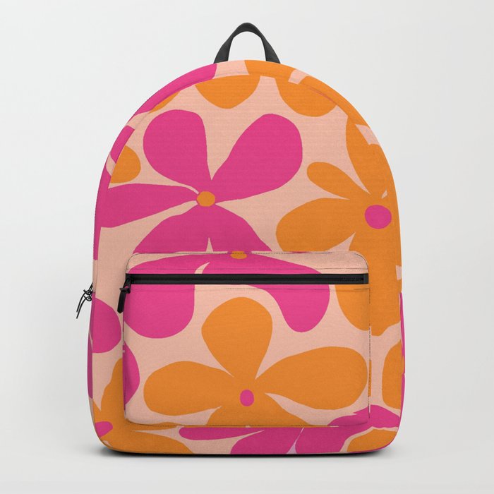  Groovy Pink and Orange Flowers Pattern - Retro Aesthetic  Backpack
