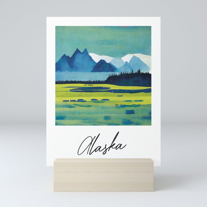 Alaska Mountains Landscape Travel Poster Retro Mini Art Print