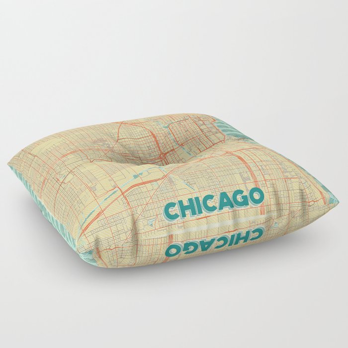 Chicago Map Retro Floor Pillow