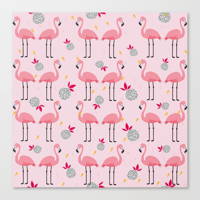 Flamingos pair pineapples tropical summer vibe Canvas Print
