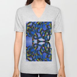Cool rings in a funky design - blue, abstract V Neck T Shirt